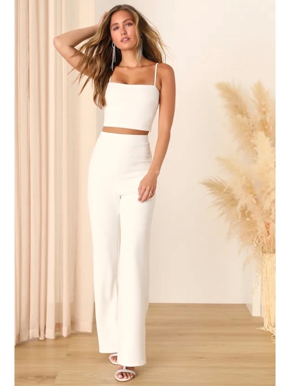 NWT Lulus Impressive Aesthetic Ivory Wide Leg Two Piece Jumpsuit Set M